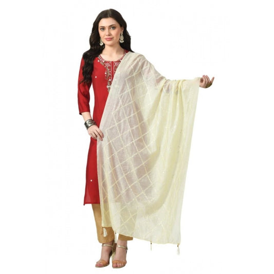 Generic Women's Chanderi Self design Dupatta (Off White, Length: Free Size)