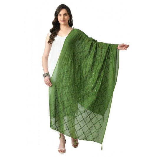 Generic Women's Chanderi Self design Dupatta (Mehandi, Length: Free Size)