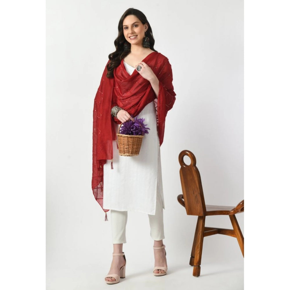 Generic Women's Chanderi Self design Dupatta (Maroon, Length: Free Size)