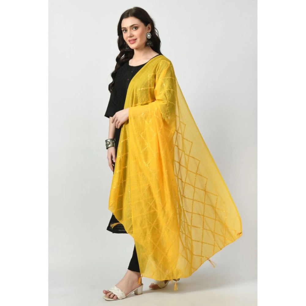 Women's Chanderi Self design Dupatta (Yellow, Length: Free Size)