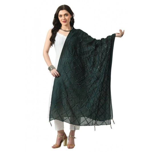 Generic Women's Chanderi Self design Dupatta (Green, Length: Free Size)