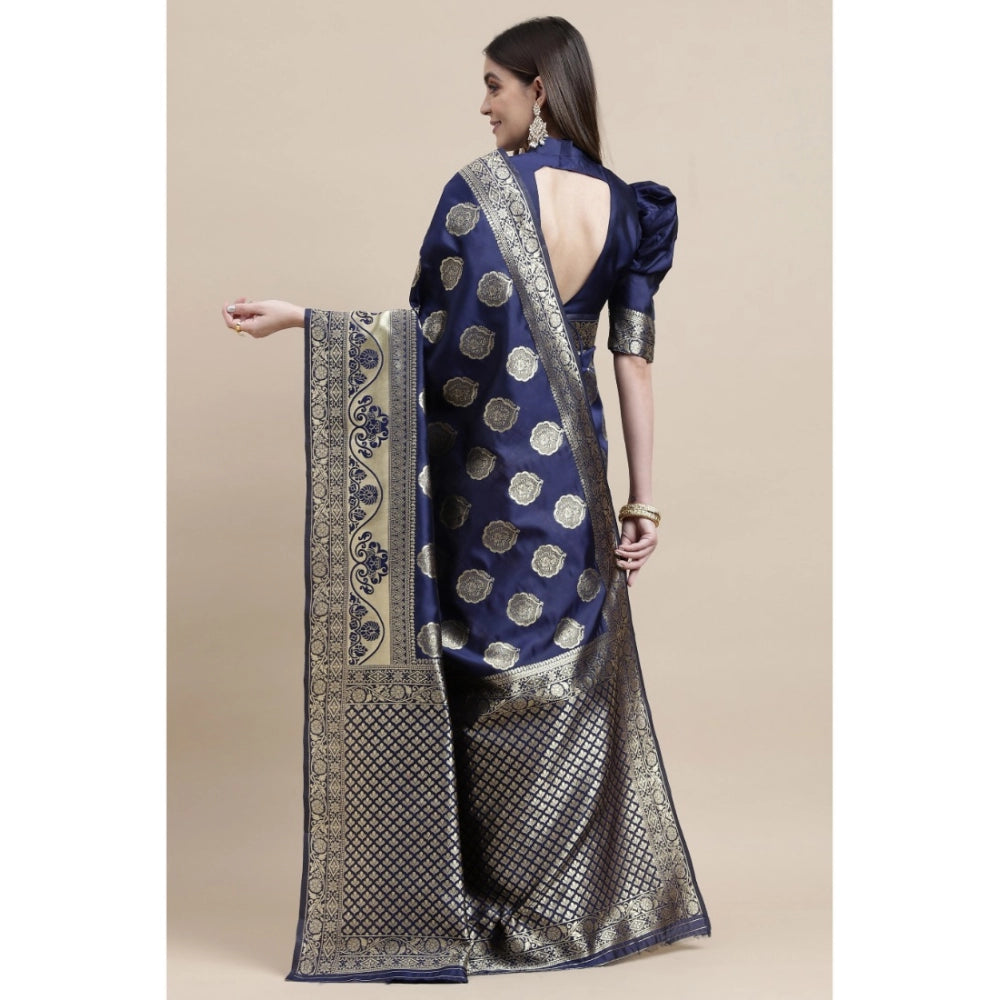 Women's Kanjivaram Silk Designer Weaving Saree With Unstitched Blouse (Blue &amp; Red, 5.50 Mtrs)