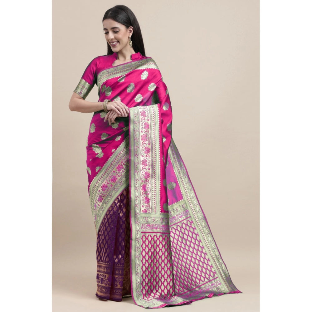 Women's Kanjivaram Silk Designer Weaving Saree With Unstitched Blouse (Purple &amp; Voilet, 5.50 Mtrs)