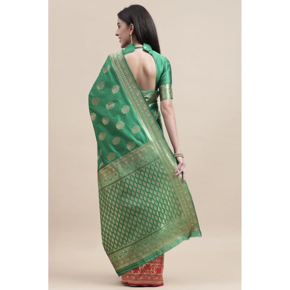 Women's Kanjivaram Silk Designer Weaving Saree With Unstitched Blouse (Green &amp; Red, 5.50 Mtrs)