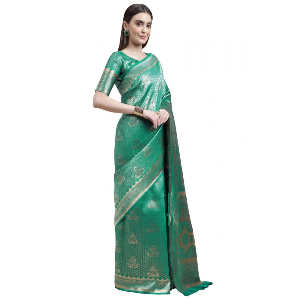 Women's Banarasi Silk Designer Weaving Saree With Unstitched Blouse (Green, 5.50 Mtrs)