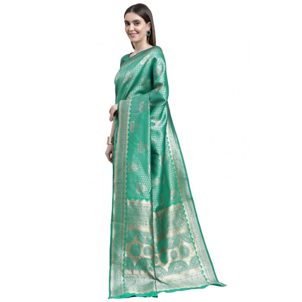 Women's Banarasi Silk Designer Weaving Saree With Unstitched Blouse (Green, 5.50 Mtrs)