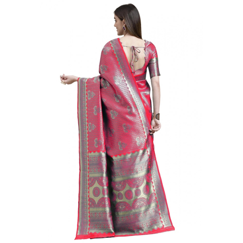 Women's Banarasi Silk Designer Weaving Saree With Unstitched Blouse (Pink, 5.50 Mtrs)