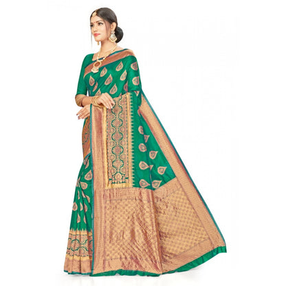 Women's Banarasi Silk Designer Weaving Saree With Unstitched Blouse (Green, 5.50 Mtrs)