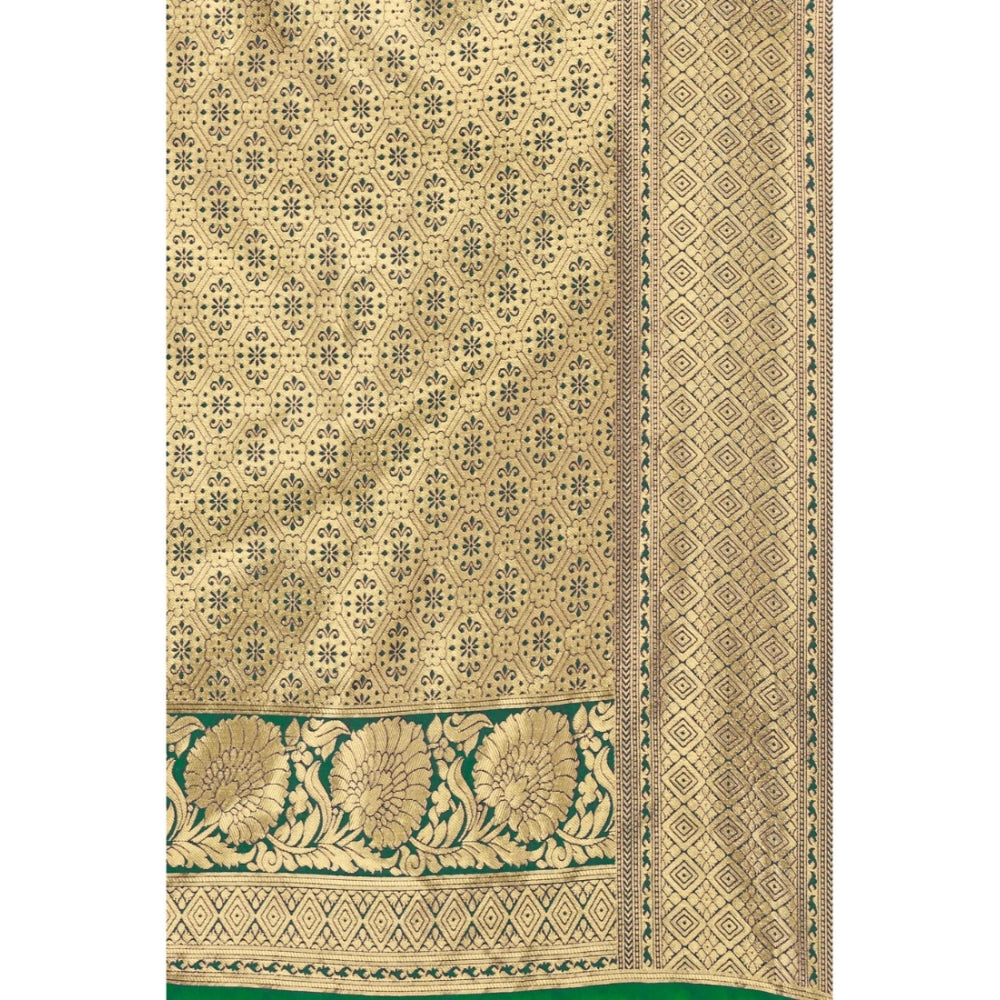 Women's Banarasi Silk Designer Weaving Saree With Unstitched Blouse (Green, 5.50 Mtrs)