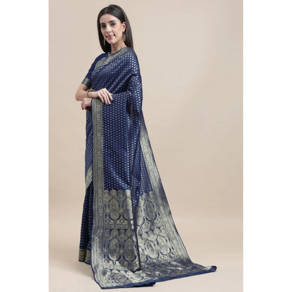 Women's Kanjivaram Silk Designer Weaving Saree With Unstitched Blouse (Blue, 5.50 Mtrs)