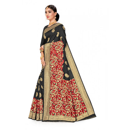 Women's Banarasi Silk Designer Weaving Saree With Unstitched Blouse (Black, 5.50 Mtrs)