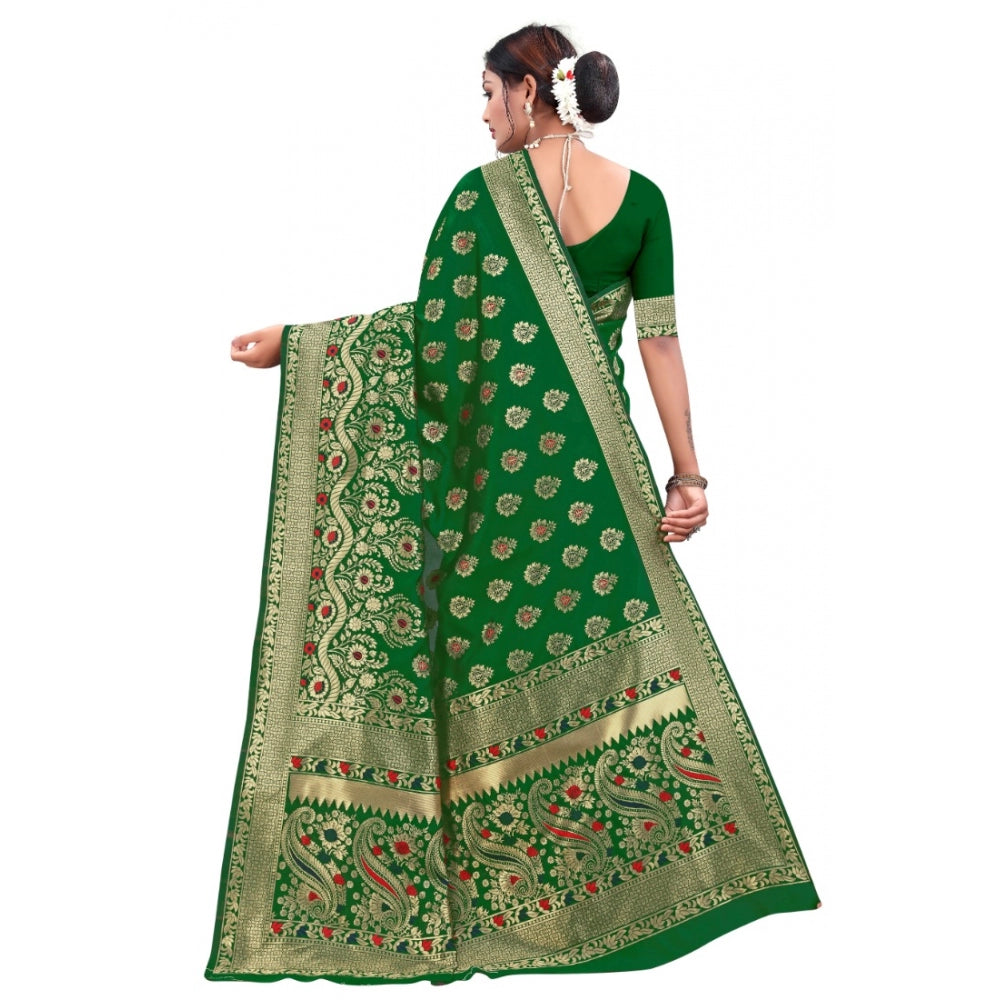 Women's Banarasi Silk Designer Weaving Saree With Unstitched Blouse (Green, 5.50 Mtrs)