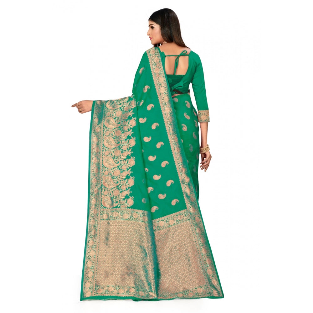 Women's Banarasi Silk Designer Weaving Saree With Unstitched Blouse (Green, 5.50 Mtrs)