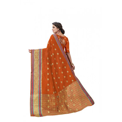 Women's Cotton Silk Designer Weaving Saree With Unstitched Blouse (Orange, 5.50 Mtrs)