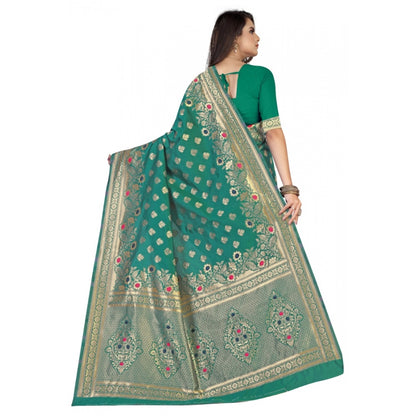 Women's Banarasi Silk Designer Weaving Saree With Unstitched Blouse (Green, 5.50 Mtrs)