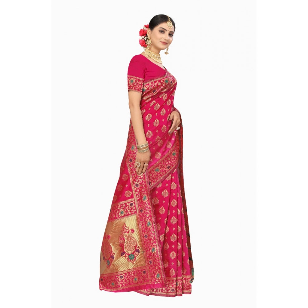 Women's Banarasi Silk Designer Weaving Saree With Unstitched Blouse (Pink, 5.50 Mtrs)