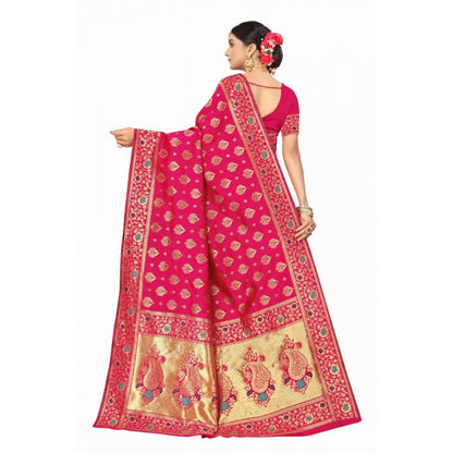 Women's Banarasi Silk Designer Weaving Saree With Unstitched Blouse (Pink, 5.50 Mtrs)