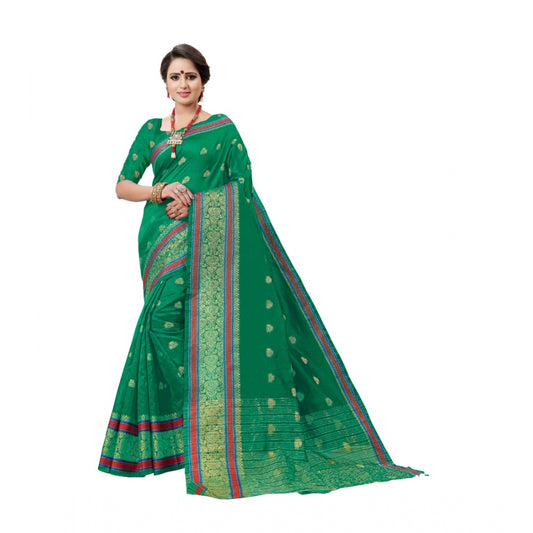 Women's Cotton Silk Designer Weaving Saree With Unstitched Blouse (Green, 5.50 Mtrs)