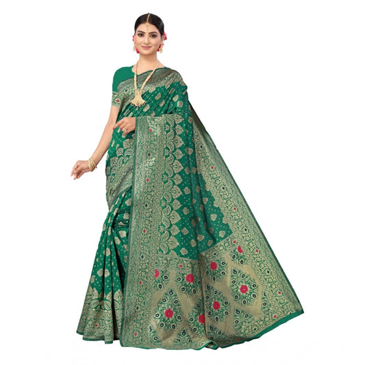 Women's Banarasi Silk Designer Weaving Saree With Unstitched Blouse (Green, 5.50 Mtrs)