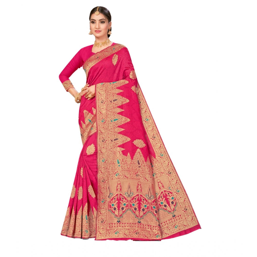 Women's Banarasi Silk Designer Weaving Saree With Unstitched Blouse (Pink, 5.50 Mtrs)