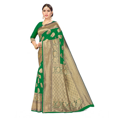 Women's Banarasi Silk Designer Weaving Saree With Unstitched Blouse (Green, 5.50 Mtrs)