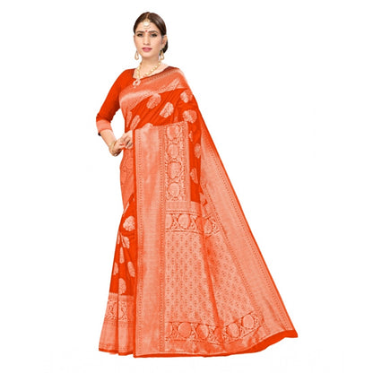 Women's Banarasi Silk Designer Weaving Saree With Unstitched Blouse (Orange, 5.50 Mtrs)