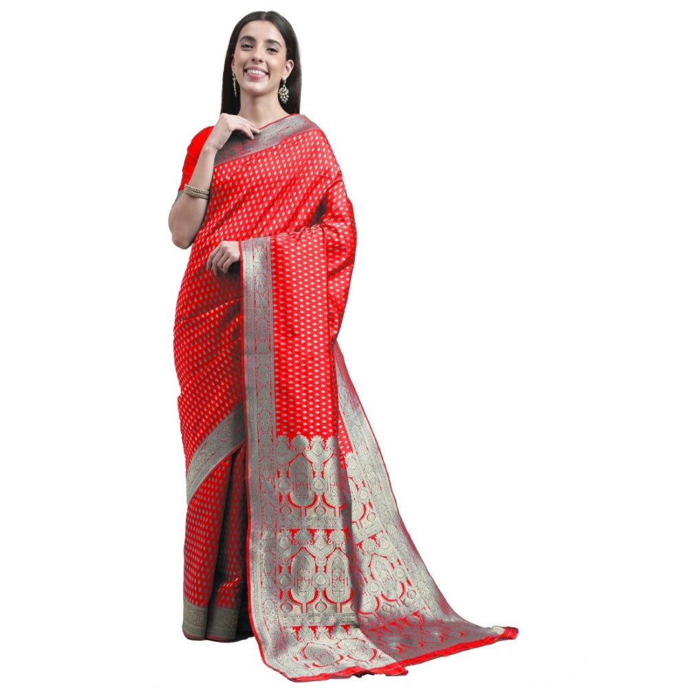 Women's Kanjivaram Silk Designer Weaving Saree With Unstitched Blouse (Red, 5.50 Mtrs)