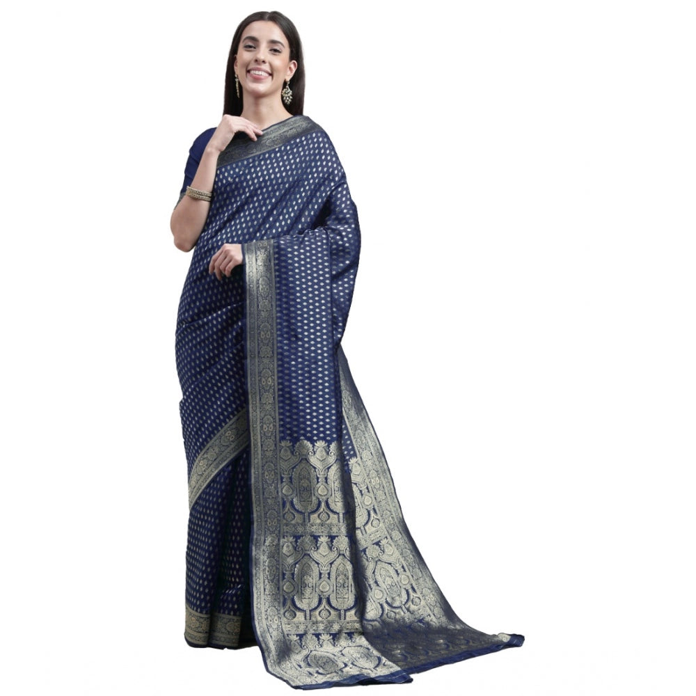 Women's Kanjivaram Silk Designer Weaving Saree With Unstitched Blouse (Blue, 5.50 Mtrs)