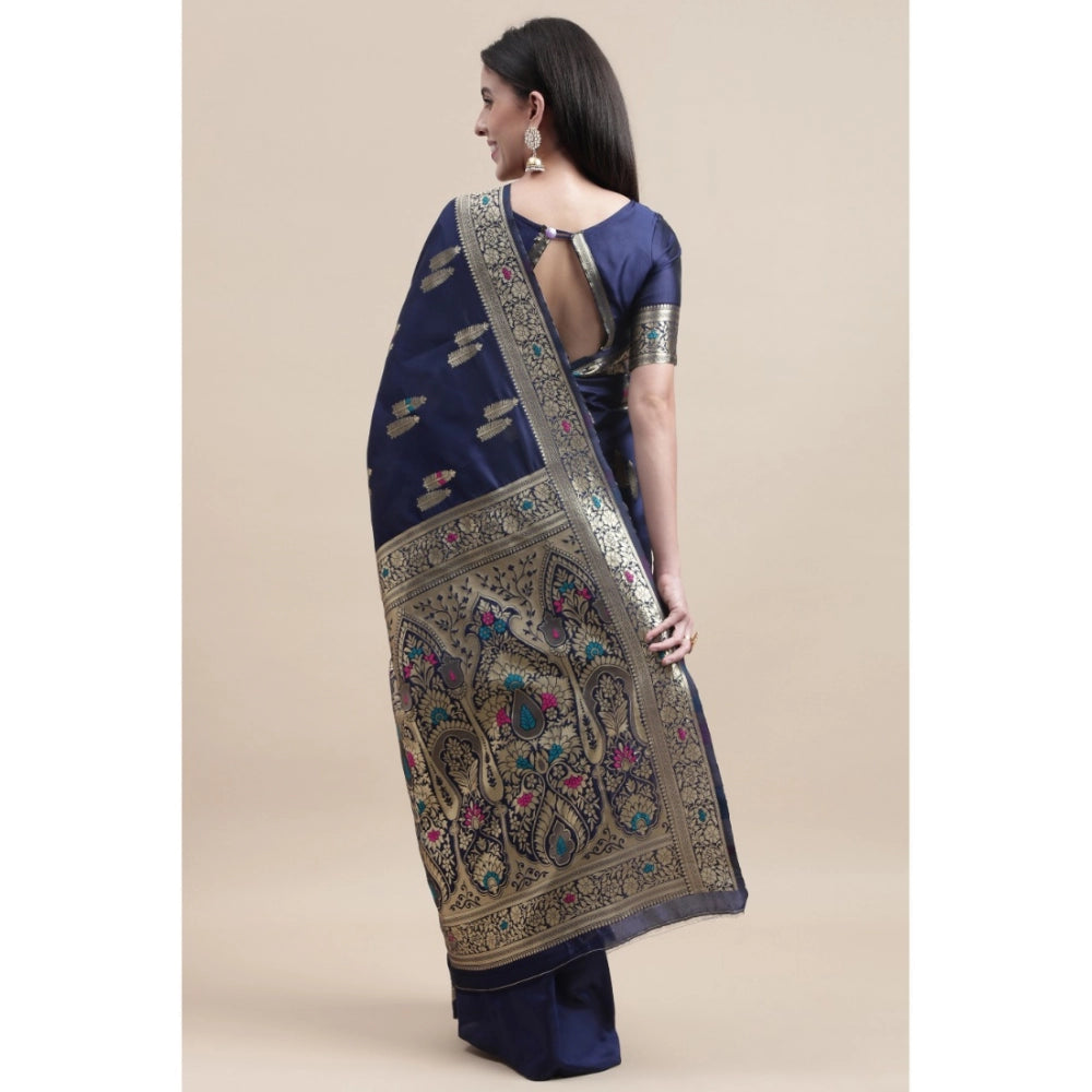 Women's Kanjivaram Silk Designer Weaving Saree With Unstitched Blouse (Blue, 5.50 Mtrs)