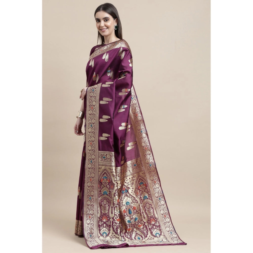 Women's Kanjivaram Silk Designer Weaving Saree With Unstitched Blouse (Purple, 5.50 Mtrs)