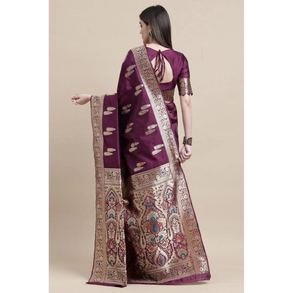 Women's Kanjivaram Silk Designer Weaving Saree With Unstitched Blouse (Purple, 5.50 Mtrs)