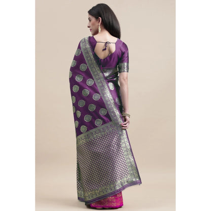 Women's Kanjivaram Silk Designer Weaving Saree With Unstitched Blouse (Voilet &amp; Purple, 5.50 Mtrs)