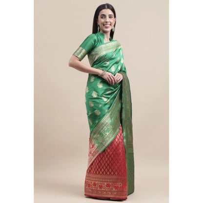 Women's Kanjivaram Silk Designer Weaving Saree With Unstitched Blouse (Green &amp; Red, 5.50 Mtrs)