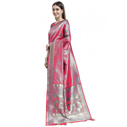 Women's Banarasi Silk Designer Weaving Saree With Unstitched Blouse (Pink, 5.50 Mtrs)