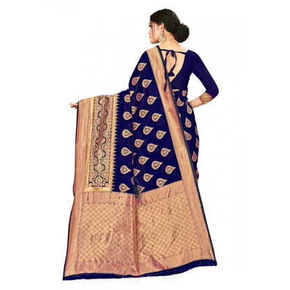 Women's Banarasi Silk Designer Weaving Saree With Unstitched Blouse (Navy Blue, 5.50 Mtrs)