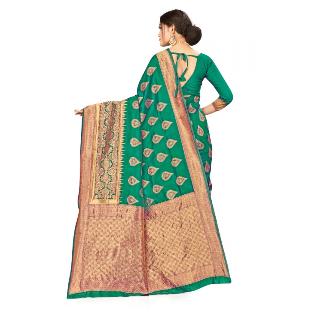 Women's Banarasi Silk Designer Weaving Saree With Unstitched Blouse (Green, 5.50 Mtrs)