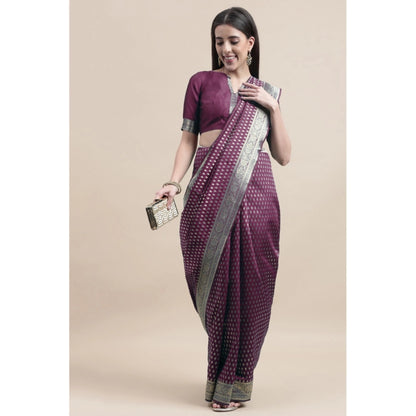 Women's Kanjivaram Silk Designer Weaving Saree With Unstitched Blouse (Purple, 5.50 Mtrs)