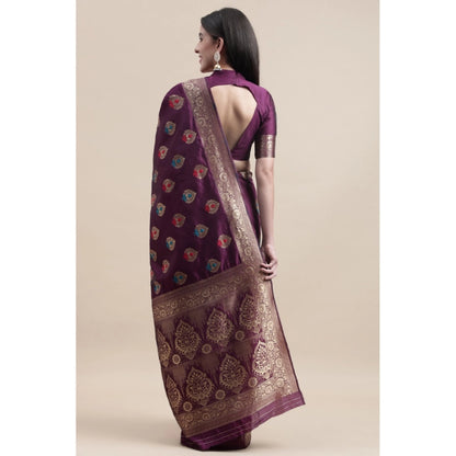 Women's Kanjivaram Silk Designer Weaving Saree With Unstitched Blouse (Purple, 5.50 Mtrs)