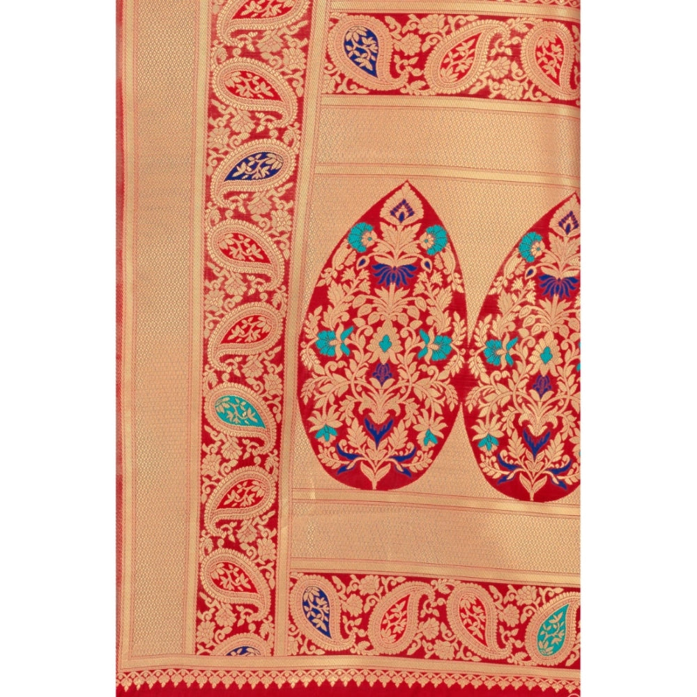 Women's Banarasi Silk Designer Weaving Saree With Unstitched Blouse (Red, 5.50 Mtrs)