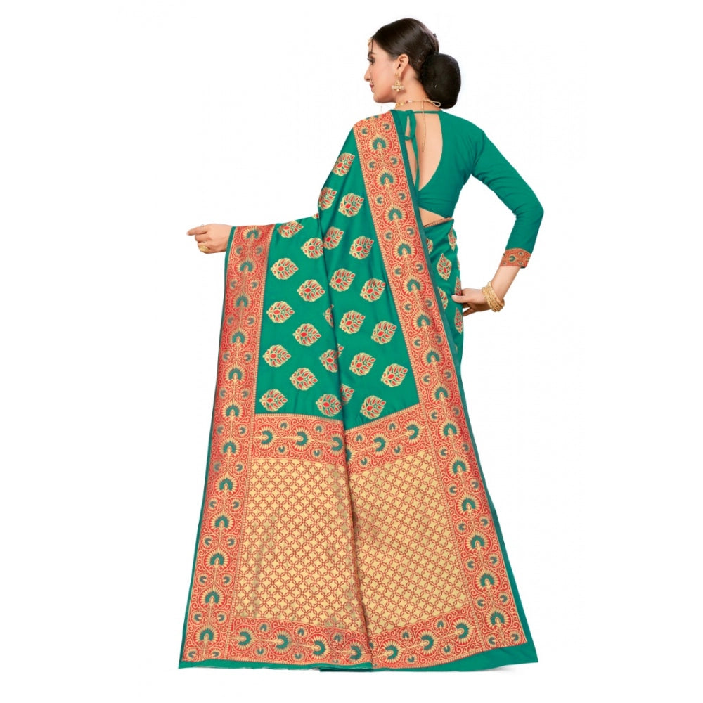 Women's Banarasi Silk Designer Weaving Saree With Unstitched Blouse (Green, 5.50 Mtrs)