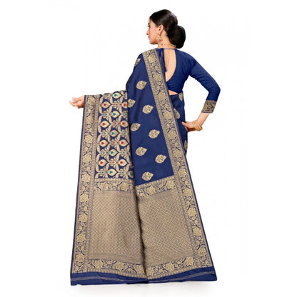 Women's Banarasi Silk Designer Weaving Saree With Unstitched Blouse (Blue, 5.50 Mtrs)