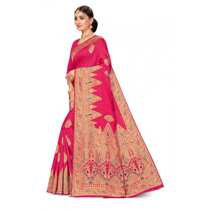 Women's Banarasi Silk Designer Weaving Saree With Unstitched Blouse (Pink, 5.50 Mtrs)