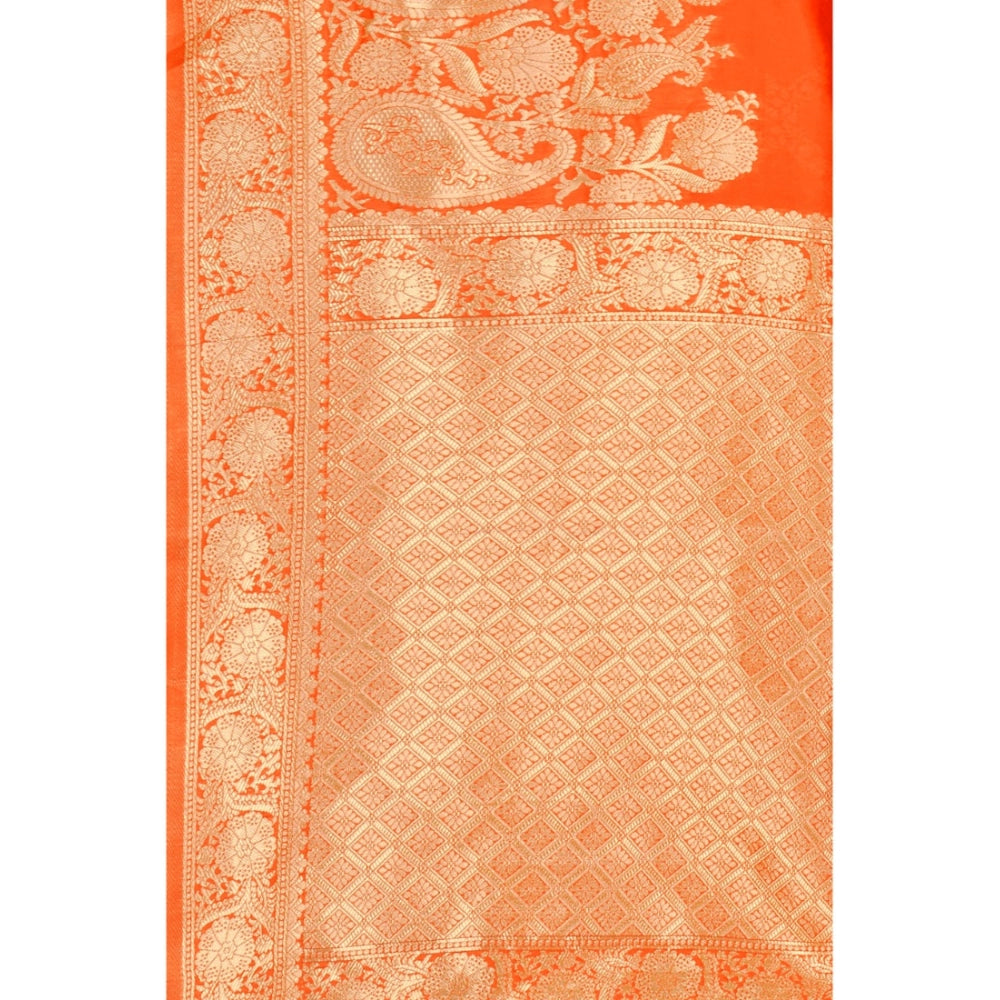 Women's Banarasi Silk Designer Weaving Saree With Unstitched Blouse (Orange, 5.50 Mtrs)