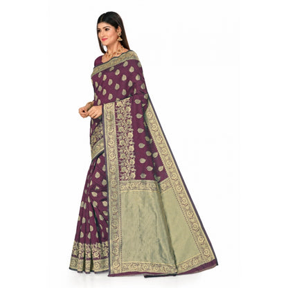 Women's Banarasi Silk Designer Weaving Saree With Unstitched Blouse (Purple, 5.50 Mtrs)