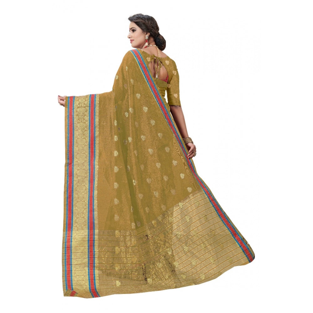 Women's Cotton Silk Designer Weaving Saree With Unstitched Blouse (Beige, 5.50 Mtrs)