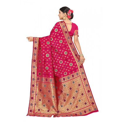 Women's Banarasi Silk Designer Weaving Saree With Unstitched Blouse (Pink, 5.50 Mtrs)