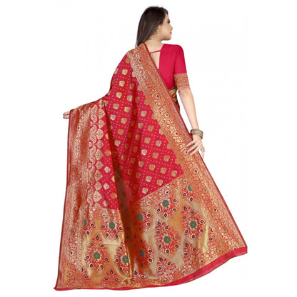 Women's Banarasi Silk Designer Weaving Saree With Unstitched Blouse (Red, 5.50 Mtrs)