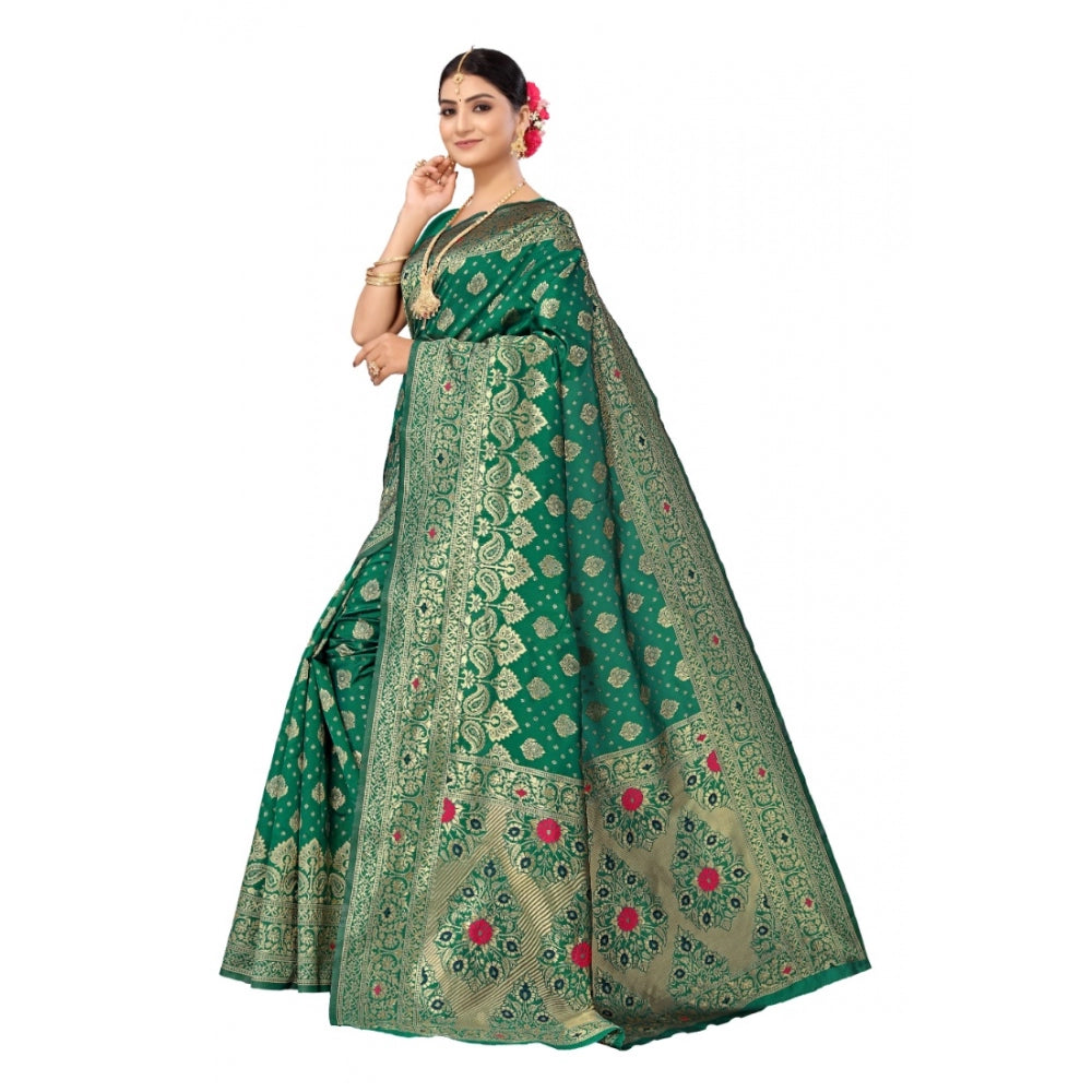 Women's Banarasi Silk Designer Weaving Saree With Unstitched Blouse (Green, 5.50 Mtrs)