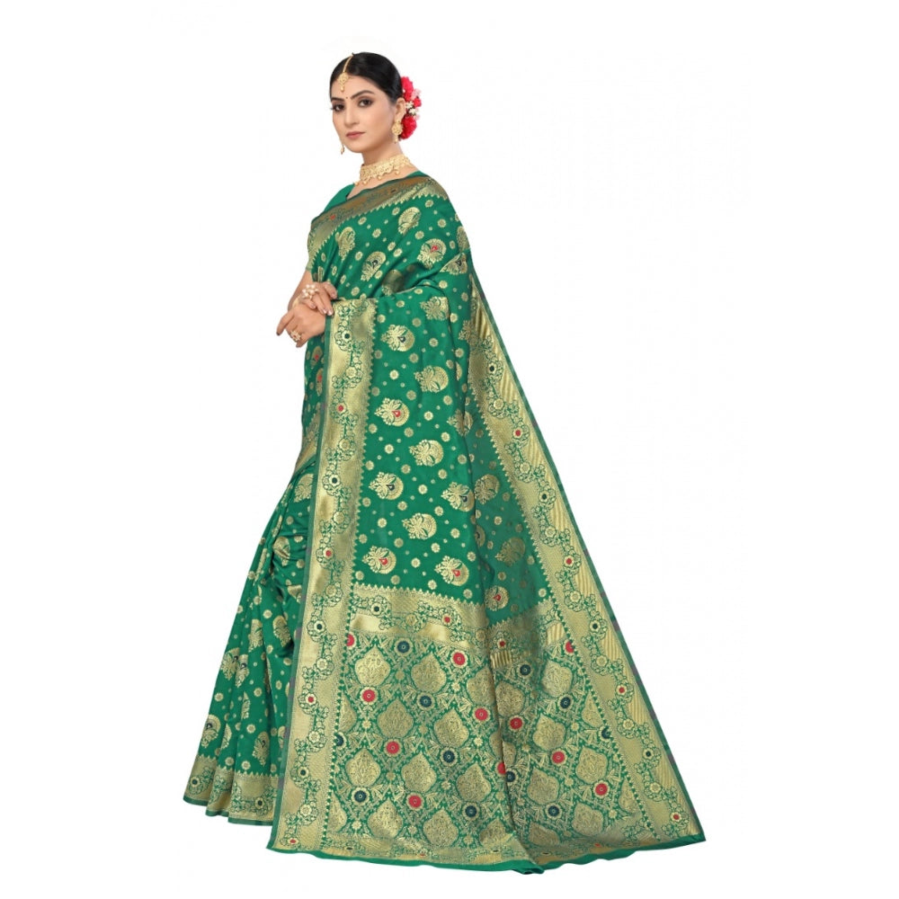 Women's Banarasi Silk Designer Weaving Saree With Unstitched Blouse (Green, 5.50 Mtrs)