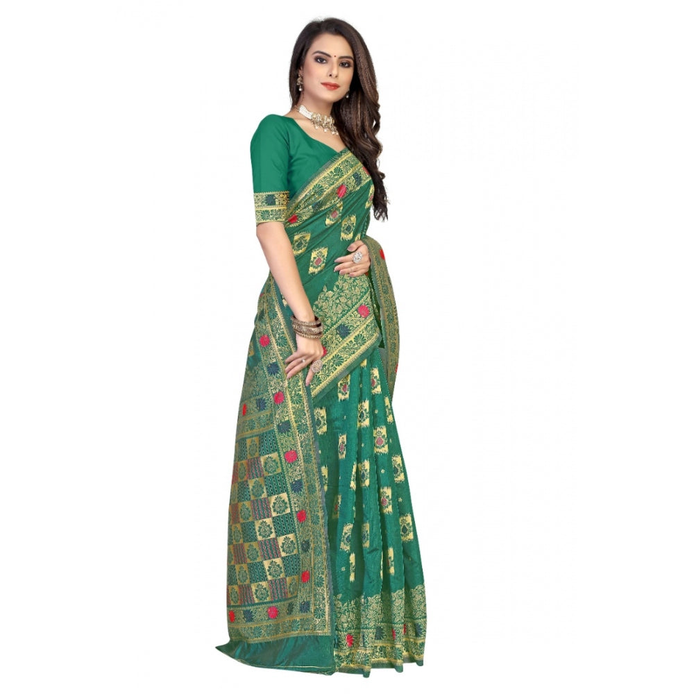 Women's Banarasi Silk Designer Weaving Saree With Unstitched Blouse (Green, 5.50 Mtrs)